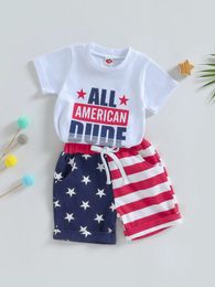 Clothing Sets Patriotic Baby Boy Clothes Set All American Flag DUDE T-shirt And Stars Stripes Shorts For 4th Of July Memorial Day