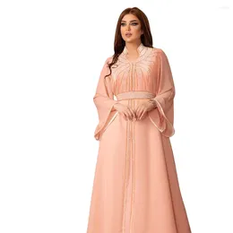 Casual Dresses Middle Eastern Arab Robe Fashion Beading Long Sleeve Woman Dress Chiffon Bling Maxi Party
