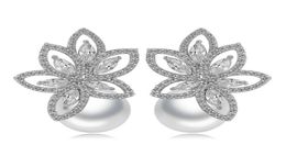 Pearl Flower Drop Earrings Bling White Zircon Fine Jewellery Wedding Dangle Earrings for Women Girl Gift6669901