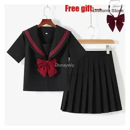 Clothing Sets BLACK RED Japanese Korean Student School Uniform JK Girl Anime Cosplay Sailor Suit Class Top Skirts Dress