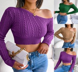 2022 Autumn Winter Sweater European American Fashion OfTheShoulder Sweater Short3234424