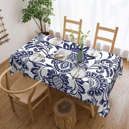 Table Cloth Damask In Blue And White Tablecloth 54x72in Wrinkle Resistant Decorative Border Festive Decor