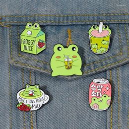 Brooches Cartoon Froggy Enamel Pins Cute Frog Coffee Mug Milk Juice Can Brooch Bag Lapel Button Badge Animal Jewelry Gift For Kids Friend