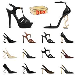 2024 New Fashion High Heels Sandals Famous Designer Women Classics Suede Heel Bottoms Party Wedding Slides Platform Leather Slingback Pumps Golden Gold Slippers