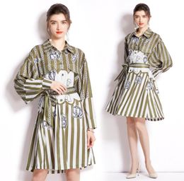 2022 Elegant Printed Shirt Mini Dress Long Sleeve Vintage Lapel SingleBreasted Runway Cute Slim ALine Dresses Vacation Women Clo4853210