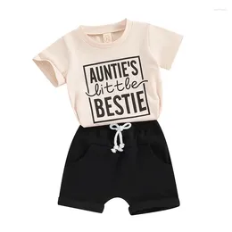 Clothing Sets Toddler Boys Summer Outfits Letter Print Short Sleeve T-Shirts Tops And Elastic Waist Shorts 2Pcs Clothes Set