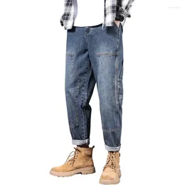 Men's Jeans Baggy Men Loose Fit Harem Pants Wide Leg Fashion Side Pockets Blue Hip Hop Streetwear Casual Denim Trousers Spring