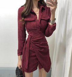 Casual Dresses YAMDI Vintage Woman Elegant Autumn Winter Aline Loose Corduroy Dress Women Party Korean Style Long Sleeve 2021 Rob2547726