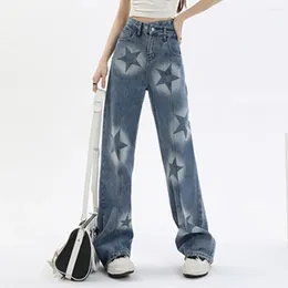 Women's Jeans Vintage Star Baggy High Rise Print Denim Mom Y2k Grunge 2000s Wide Leg Cargo Pants Streewear Trousers Women