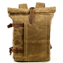 Backpack Waxed Male Canvas Vintage Outdoor Mountaineering Rucksack Waterproof Laptop Large Capacity Black Travel Knapsack XM70