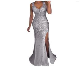 Casual Dresses Women Summer Dress Sequin Prom Party Ball Gown Sexy Gold Evening Bridesmaid V Neck Long Female3626176