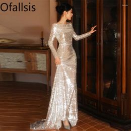 Casual Dresses Ofallsis O Neck Long Sleeve Sleeved Dress 2024 Elegant Annual Meeting Open Back Slim Fitting Fishtail Light Wedding
