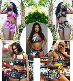 Women Swimsuit Crop Top Vest + Swim Shorts Trunks Boxers 2 Piece Set Tracksuit Patchwork Shark Camo Swimwear L71G 5OF6 bikinis7814693