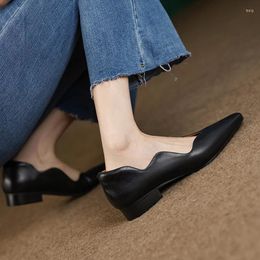 Casual Shoes Woman Flat French Style Daily Simple Cowhide Retro Flats Pointed Toe Spring Autumn Footwear On Low Heels