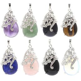 Natural crystal gem angel tear drop Pendant Necklace women039s healing Rhinestone Flower Necklaces8048205