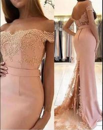 2022 Peach Pink Lace Evening Prom Dresses Mermaid Off The Shoulder Embroidered Special Occasion Dress Girls Formal Party Robes1961244