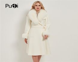 Женщины Pudi Real Fox Murce Compet Женская леди шерстяные смеси Coats Jackets Long Trench с лисовой манжетой CT0327015347