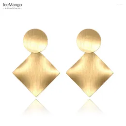 Stud Earrings JeeMango Trendy Frosted Surface Curved Geometry Stainless Steel For Women Silver Color Jewelry Exaggerated JE19003