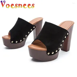 Slippers Voesnees Women Fashion Platform Model Show Rivet Sandals Summer Causal High Heels Brand Suede Open Toe Ladies Shoes