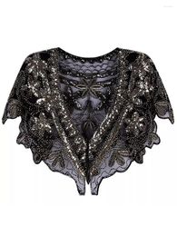 Women's Tanks Women S Shiny Sequins Beaded Evening Shawl Long Sleeve1920s Wraps Glitter Sequin Cape Flapper Cover Up Tops