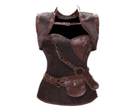 Dobby Faux Leather Punk Corset Steel Boned Gothic Clothing Waist Trainer Basque Steampunk Corselet Cosplay Party Outfits S6xl Y194012067