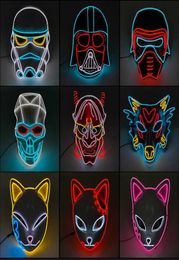 NEW Type Halloween LED Mask Glowing Neon EL Wire Costume DJ Party Light Up Masque Cosplay Q08063014934