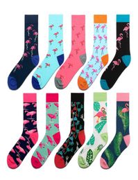 Women Socks Pink Green Cartoon Animals Flamingos Printed Harajuku Cute Funny Colourful Happy Female Casual Hip Hop Skate Hosiery5983532