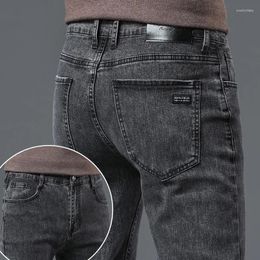 Men's Jeans 2024 Spring Stretch Grey Classic Style Business Fashion Pure Black Slim-fit Denim Pants Male Brand Casual Trousers