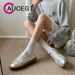 Casual Shoes Aucegi Trend Women Flat Heels Breathable Sneakers 2024 Spring Autumn Vulcanize Lace Up Footwear