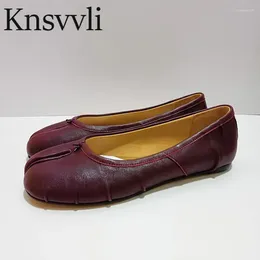Casual Shoes Ballet Flats Women Round Toe Split Loafers Female Comfort Walk Woman Pleated Genuine Leather