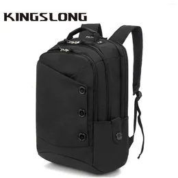 Backpack Kingslong Fashion Bag Laptop For Women Travel Work Waterproof Large Functional Linen Teenage Casual 15.6 Inch BLACK