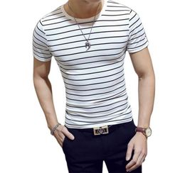 2018 new Men T shirt Fashion Oneck Short sleeve Slim Fit Black and White Plus Size Striped TShirt Man Top Tee8344870