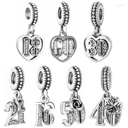 Loose Gemstones 925 Sterling Silver Love Heart Celebrate Alphabet & Numbers 40 21 18 Years Pendant Charm Fit Europe Bracelet Gift Jewelry