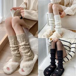 Women Socks Jk Korean Knee High Winter Knit Solid Crochet Warmer Ins Slimming Cover Japanese Woollen