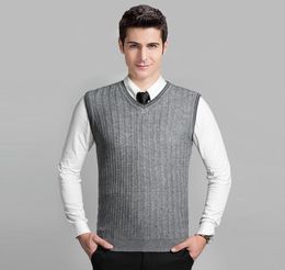 Whole 2016 Latest Style Fashion Grey V neck Sleeveless Knitting Pattern Mens Cable Sweater Vest2837963