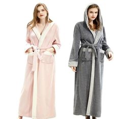 Women039s Sleepwear Fleece Womens Robe Soft Plush Warm Bathrobes With Hood Flannel Full Length Bath Winter Pyjamas Shower Night3671099