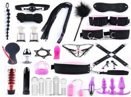 30 Pcs Sex Toys for Woman Adult Games Handcuffs Whip Mouth Gag Rope Metal Butt Plug Bdsm Bondage Set Anal Plug Dildo Vibrator Y2009572240