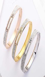 Top Quality Rose Gold Hollow Crystal Stainless Steel Love Men Women Slide Zircon Bangle Cuff Bracelet Valentine Q07171431471