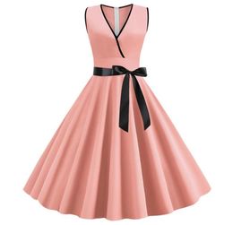 Whole Designer Women Clothes 2019 Women A Line Sweet Elegant Dress 50s Vintage Hepburn Swing Pleated Girl Retro Party Rockabil4341138