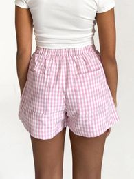 Women's Shorts Women Gingham Boxer Y2K Elastic Waist Plaid Pyjama Bottoms Relaxed Striped Lounge Micro Cute Sleepwear