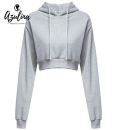 Whole AZULINA Casual Grey Black Cropped Hoodies Pullovers Female Sweatshirt Winter Sexy Grey Short Crop Hoodie for Women Trac5905009