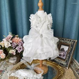 Dog Apparel Handmade Pure Cotton White Pet Clothes Fashion Crystal Lace Bow Wedding Princess Dress For Small Medium Chihuahua Poodle