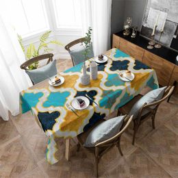 Table Cloth Abstract Paint Moroccan Retro Blue Green Yellow Washable Tablecloth For Wedding Banquet Decor Luxuriou Cover