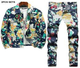 Fashion Loose Tracksuits Men039s Camouflage Twopiece Set Multicolor Printing Lapel Denim Jacket Straight Pants Four Season M4231719