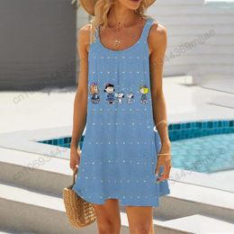 Casual Dresses Fashion Beach Suspended Dress Comfort Round Neck Summer For Women 2024 Woman Clothing Beachwear Sexy Womens Wear