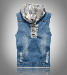 Whole 2021 Vest Jean Ripped Jacket Denim Top Jeans Waistcoat Male Cowboy Brand Sleeveless Jacket Mens Tank Vest Hooded Men M1170375