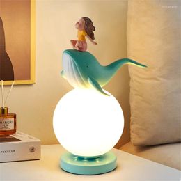 Table Lamps Nordic Cartoon Whale Princess Bedroom Bedside Children's Room Girl Study Eye Protection Cute Decor Lights