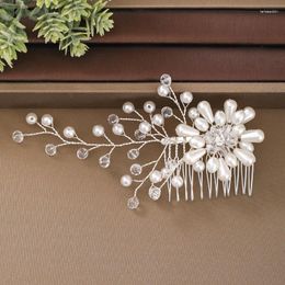 Hair Clips Silver Colour Crystal Pearl Comb Hairpin For Women Rhinestone Bridal Wedding Accessories Jewellery Pin Headband Gift