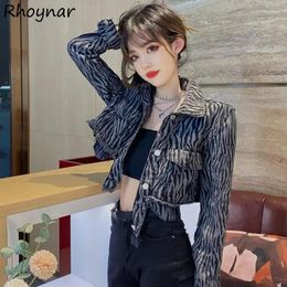 Women's Jackets Streetwear Denim Women Vintage Crop Clothing Zebra-Striped Sweet Slim American Stylish Personal Y2k Coats Chaqueta