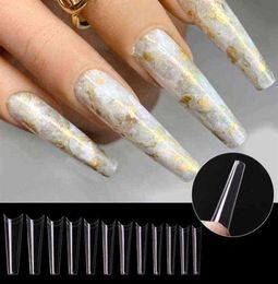 240 Pcs Extra Long Fake Nails Nail Tips XXL Ballerina French False Nails Clear Crystal Acrylic Nail Coffin Shape Super Long Nail W2765915